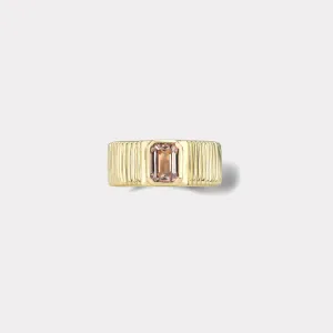 1.24ct Emerald Cut Peach Brown Sapphire Pleated Solitaire Band