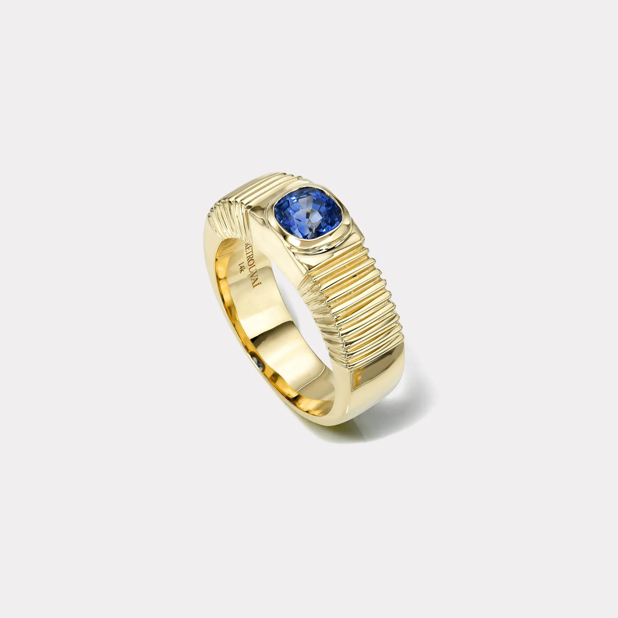 1.31ct Cushion Blue Sapphire Pleated Solitaire Band