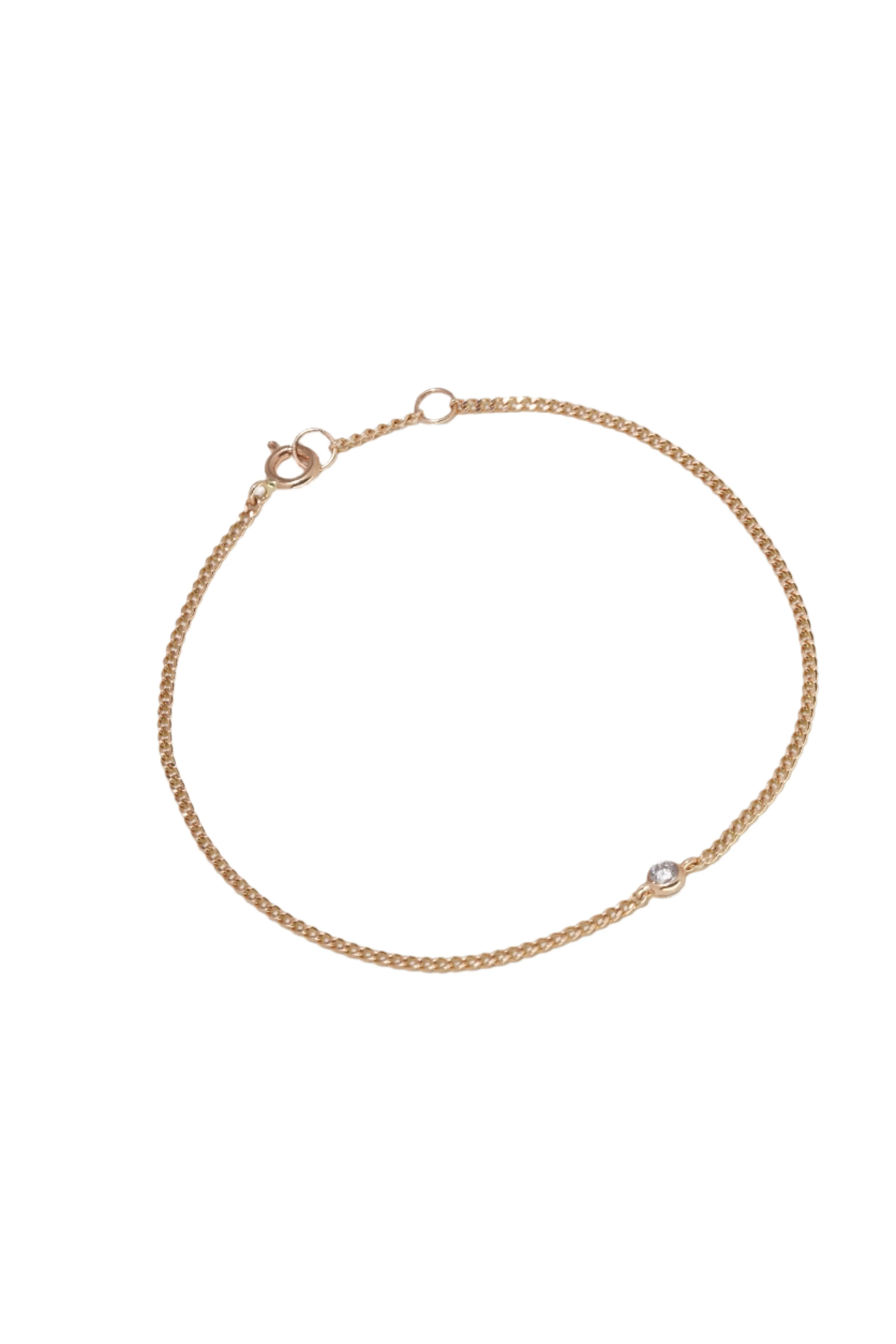 14K Solid Rose Gold Simple Bezel CZ DC Chain Bracelet