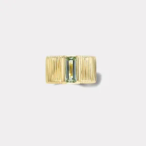 1.55ct Emerald Cut Green Tourmaline Pleated Solitaire Band