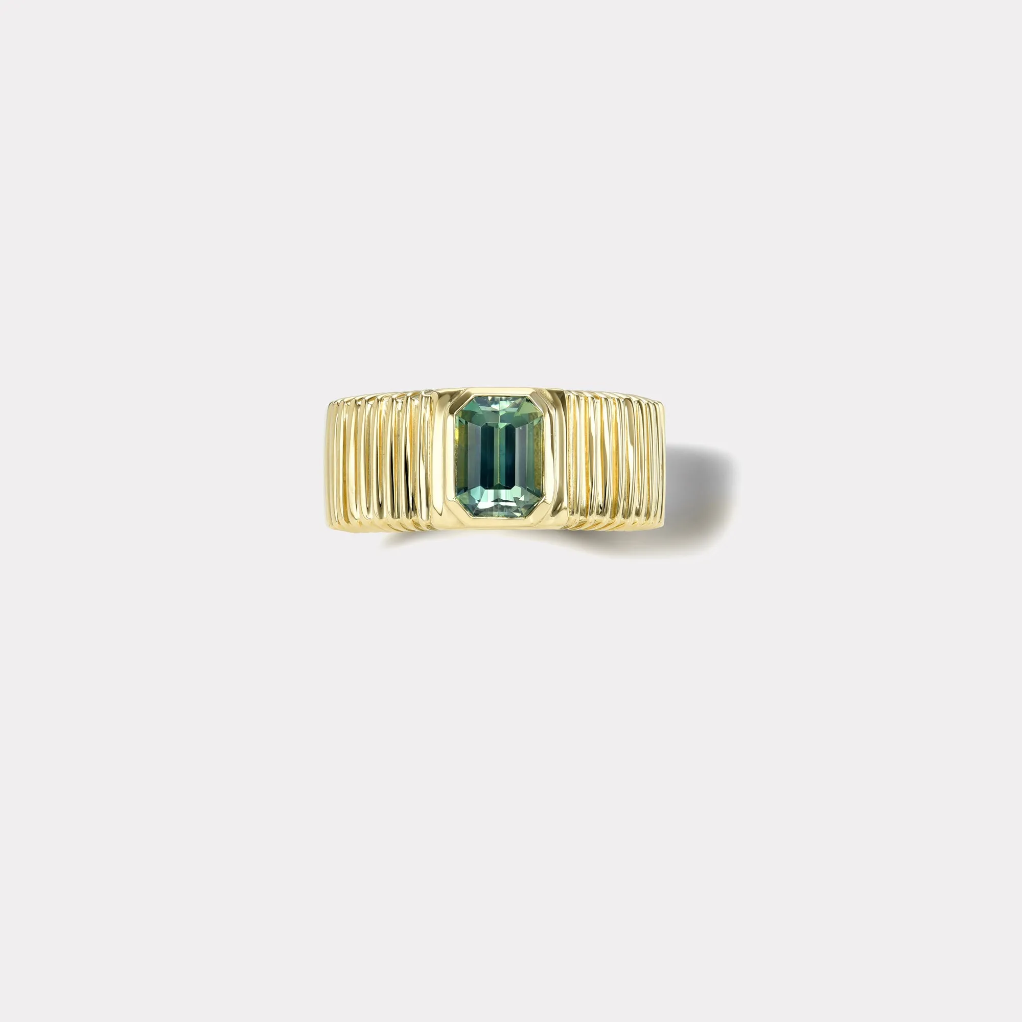 1.74ct Emerald Cut Green Tourmaline Pleated Solitaire Band