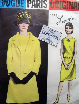 1960s STYLISH Lanvin 3 Pc Suit Pattern VOGUE PARIS ORIGINAL 1385  Lovely Fitted Jacket, Overblouse and A Line Skirt Daytime or Cocktail  Suit Bust 32 Vintage Sewing Pattern FACTORY FOLDED   Label