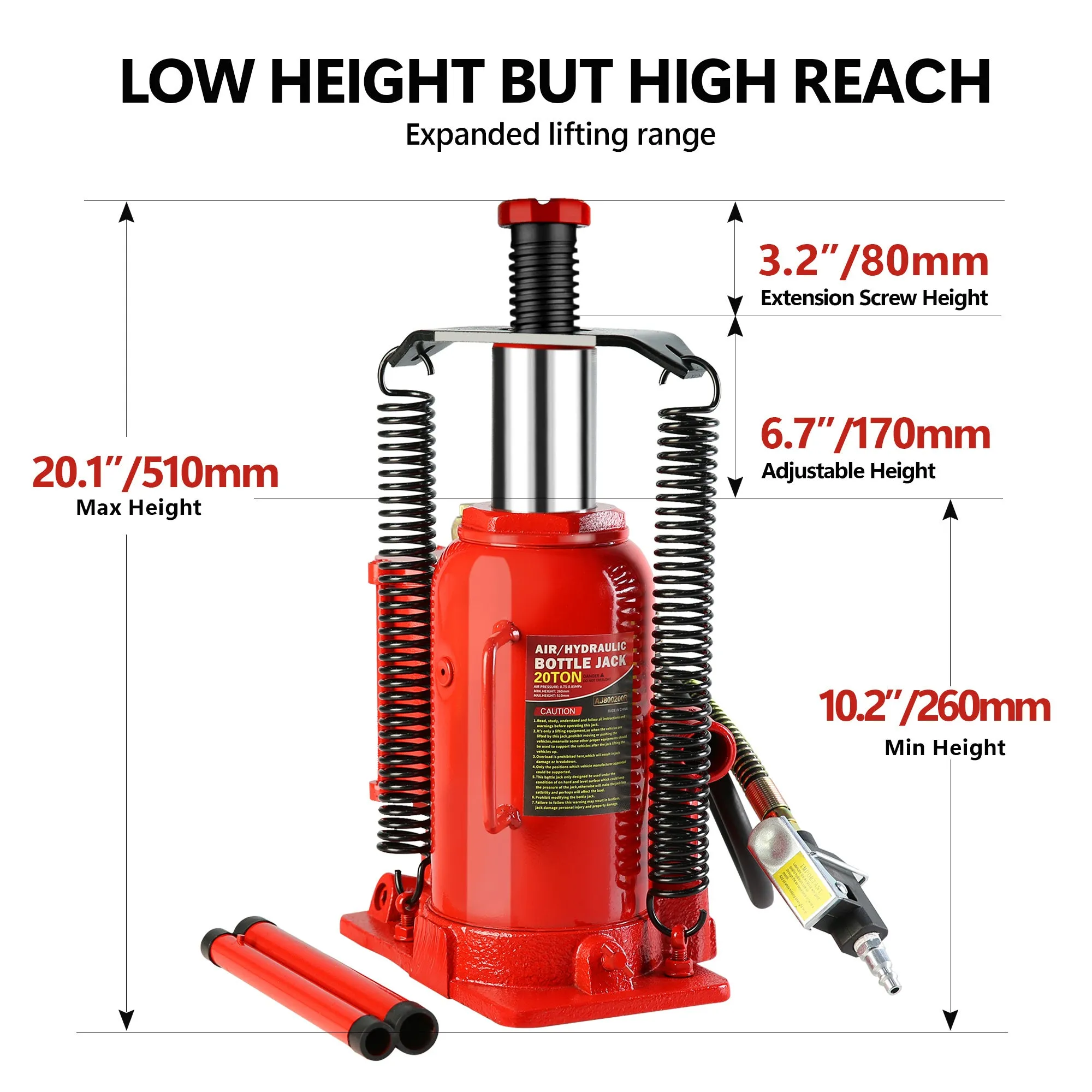 20 Ton Air Hydraulic Bottle Jack, with Manual Hand Pump Used for The Maintenance of Automobiles, Agricultural Vehicles, Heavy Trucks, Mobile Machinery, and Heavy Equipment