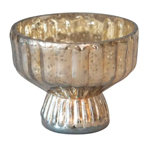 3.5" H Glass Pleated Footed Candle Holder Gold