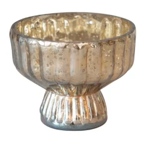 3.5" H Glass Pleated Footed Candle Holder Gold