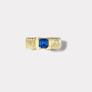 .75ct Asscher Blue Sapphire Pleated Solitaire Band