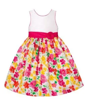 American Princess Girls White & Pink Floral A-Line Dress