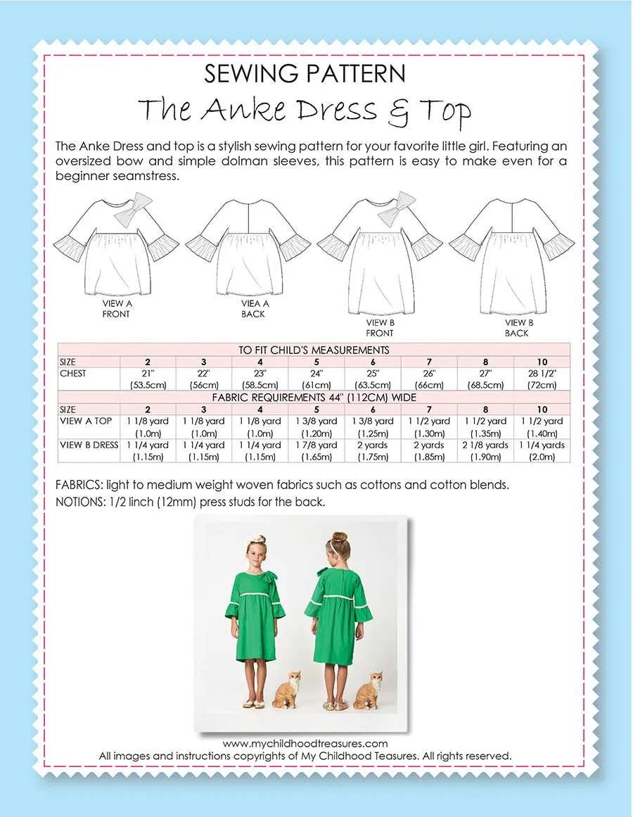 ANKE - Girls Dress and Top Pattern (2-10)