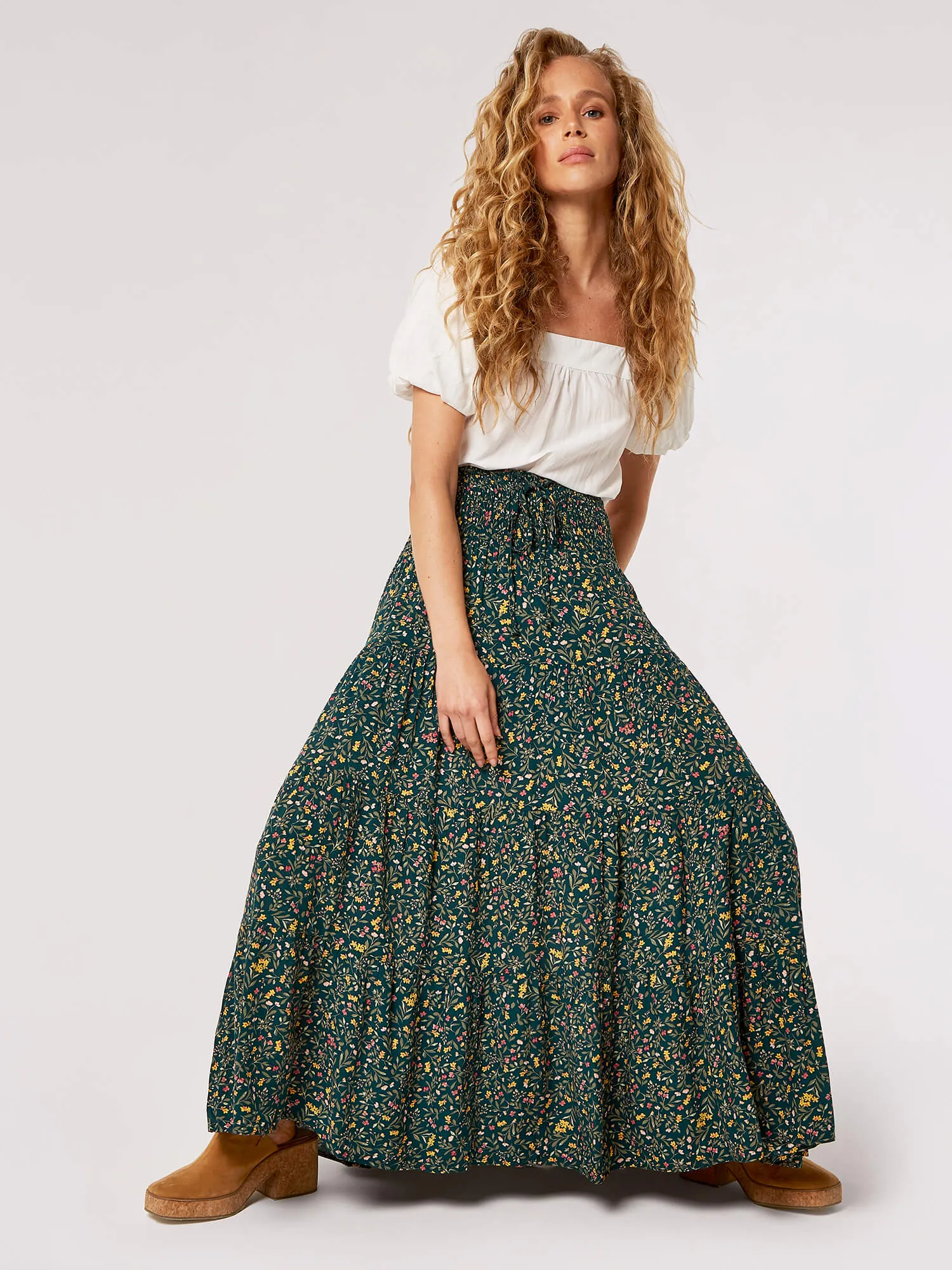 APRICOT - Flower Forest Smock Waist Skirt - 749351 - FINAL SALE