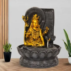 Art N Hub God Shiva Indoor Outdoor Tabletop Fountain for Home Decor Office Decor and Gifting Built Home Decorative Gift Items (20 x 20 x 27 CM | Grey Golden)