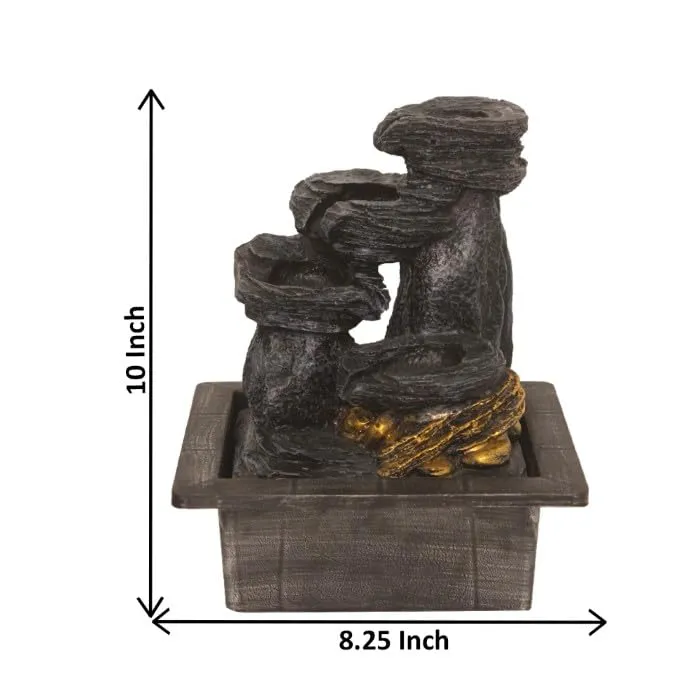 Art N Hub Handicraft Indoor Outdoor Tabletop Water Fountain for Home Decor This Is Best Home Decor Items for Living Room | Housewarming Gift Items (21 x 18 x 25 CM | Grey Golden)