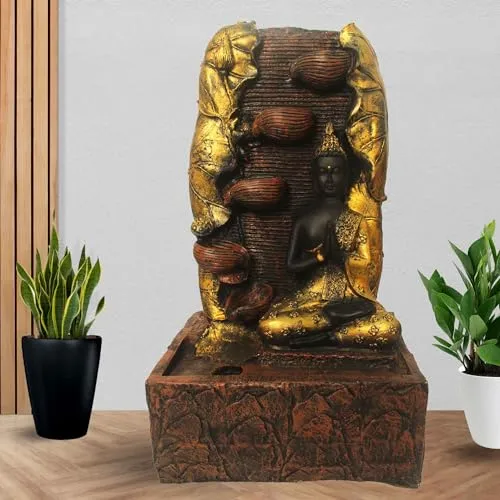 Art N Hub Loard Gautm Buddha Home Decorative Water Fountain Best Home and Office Inauguration Gift Items | Built (30 x 20 x 53 CM | Brown & Golden)