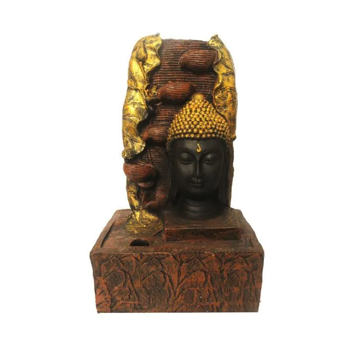 Art N Hub Lord Buddha Face Handicraft Tabletop Indoor Outdoor Waterfall Fountain Balcony Decoration Items Water Fountain for Home Vastu (30 x 20 x 53 CM | Brown & Golden)