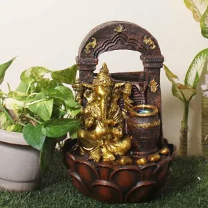 Art N Hub Lord Ganesha Handicraft Indoor Outdoor Fountain for Home Decor and Garden Decoration and Decorative Gift Items for Home (27 x 27 x 41 CM | Brown Golden)