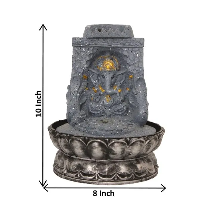 Art N Hub Lord Ganesha Handicraft Tabletop Indoor Outdoor Waterfall Fountain Balcony Decoration Items Water Fountain for Home Vastu (20 x 20 x 26 CM | Dotted Grey Golden)