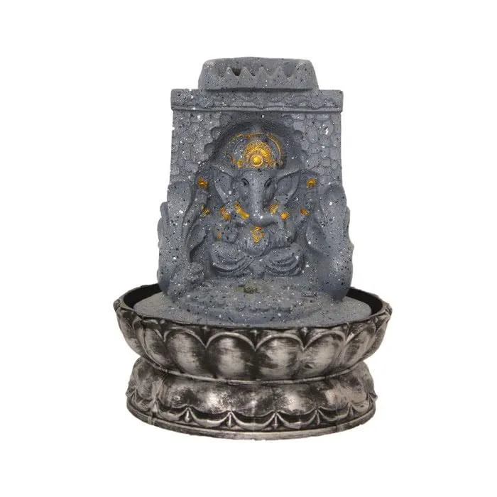 Art N Hub Lord Ganesha Handicraft Tabletop Indoor Outdoor Waterfall Fountain Balcony Decoration Items Water Fountain for Home Vastu (20 x 20 x 26 CM | Dotted Grey Golden)