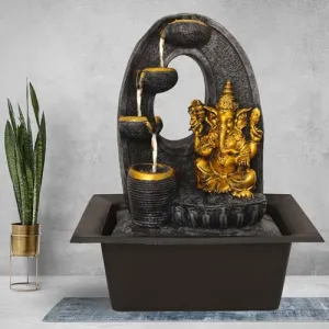 Art N Hub Lord Ganesha Indoor Outdoor Table Top Fengshui Water Fountain Office Decorative Items Best Ornaments for Home Decor (30 x 24 x 39 CM | Grey Golden)