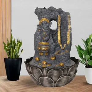 Art N Hub Lord Ganesha Indoor Outdoor Tabletop Water Fountain for Home Decor This is Best Home Decor Items for Living Room | Housewarming Gift Items (27 x 27 x 38 CM | Dotted Grey Golden)