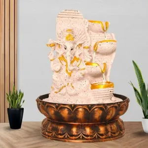 Art N Hub Lord Ganesha Indoor Outdoor Water Fountain Gift Items for Home Decoration and Office Decoration | Vastu Showpiece for Home (20 x 20 x 27 CM | Dotted Pink Golden)