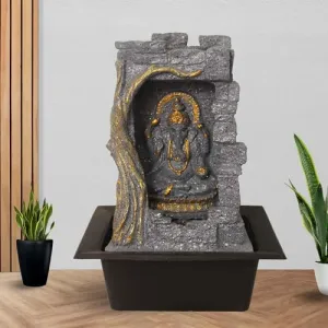 Art N Hub Lord Ganesha Indoor Outdoor Water Fountain Gift Items for Home Decoration and Office Decoration | Vastu Showpiece for Home (30 x 24 x 42 CM | Dotted Grey Golden)