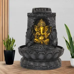 Art N Hub Lord Ganesha Indoor Waterfall for Home Decoration Housewarming Gift Items Best Interior Decoration Items for Home (20 x 20 x 25 CM | Grey Golden)