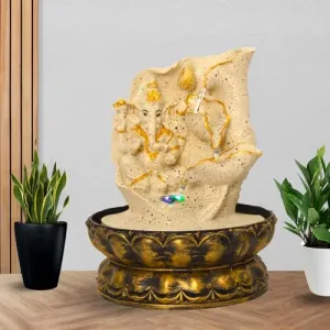 Art N Hub Lord Ganesha Indoor Waterfall Fountain Office Decorative Items for Desk Best Welcome Gifts for Guest Also Best Gift Items for Home Decoration (20 x 20 x 26 CM | Dotted Cream Golden)