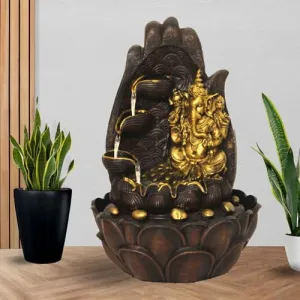 Art N Hub Lord Ganesha Table Top Indoor Water Fountains for Home Decoration Office Decoration and Gifting Built (27 x 27 x 39 CM | Brown Golden)