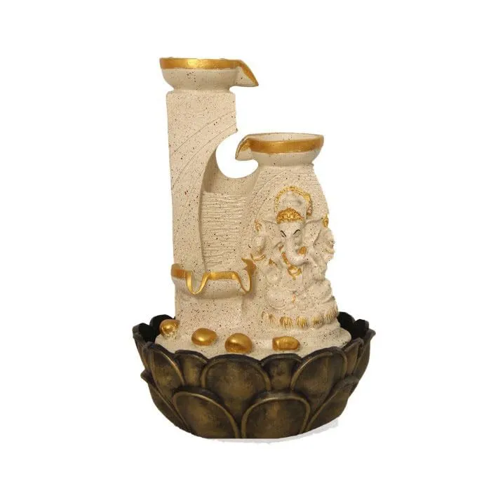 Art N Hub Lord Ganesha Table Top Indoor Water Fountains for Home Decoration Office Decoration and Gifting Built (27 x 27 x 41 CM | Dotted Cream Golden)