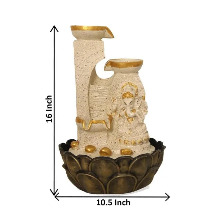 Art N Hub Lord Ganesha Table Top Indoor Water Fountains for Home Decoration Office Decoration and Gifting Built (27 x 27 x 41 CM | Dotted Cream Golden)