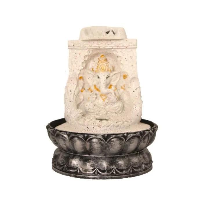 Art N Hub Lord Ganesha Table Top Water Fountain with LED Light Table Decorative Items and Home Decor Items for Living Room | Best Temple Decoration Items (20 x 20 x 26 CM | Dotted White Golden)