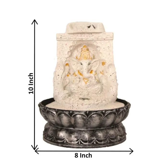 Art N Hub Lord Ganesha Table Top Water Fountain with LED Light Table Decorative Items and Home Decor Items for Living Room | Best Temple Decoration Items (20 x 20 x 26 CM | Dotted White Golden)