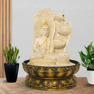 Art N Hub Lord Gautm Buddha Home Decorative Water Fountain Best Home and Office Inauguration Gift Items | Built (20 x 20 x 27 CM | Dotted Cream Golden)