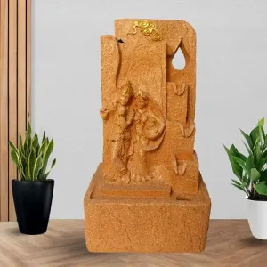 Art N Hub Lord Radha Krishna Handicraft Indoor Outdoor Fountain for Home & Office Decoration and Decorative Gift Items for Home (28 x 20 x 54 CM | Pink Dotted & Golden)