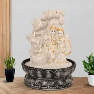 Art N Hub Lord Radha Krishna Indoor Outdoor Water Fountain for Home Vastu and Temple Decoration Best Home Inauguration Gift Items Showpiece (20 x 20 x 27 CM | Dotted White Golden)