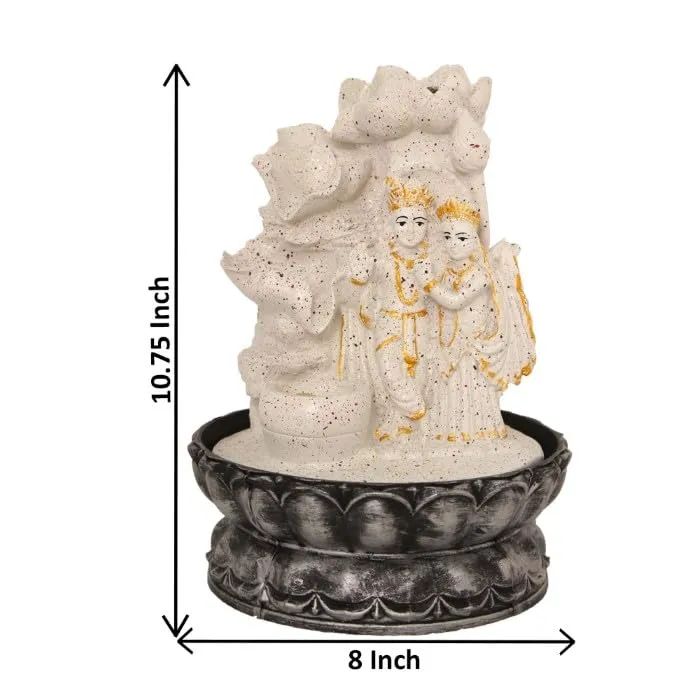 Art N Hub Lord Radha Krishna Indoor Outdoor Water Fountain for Home Vastu and Temple Decoration Best Home Inauguration Gift Items Showpiece (20 x 20 x 27 CM | Dotted White Golden)