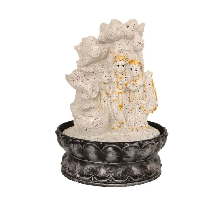 Art N Hub Lord Radha Krishna Indoor Outdoor Water Fountain for Home Vastu and Temple Decoration Best Home Inauguration Gift Items Showpiece (20 x 20 x 27 CM | Dotted White Golden)