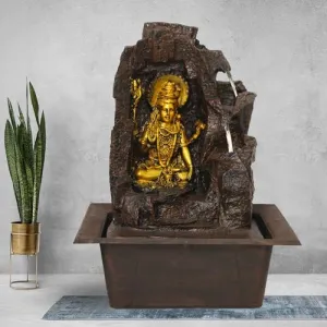 Art N Hub Lord Shiva Indoor Outdoor Water Fountain for Home Vastu and Temple Decoration Best Home Inauguration Gift Items Showpiece (30 x 24 x 41 CM | Brown Golden)