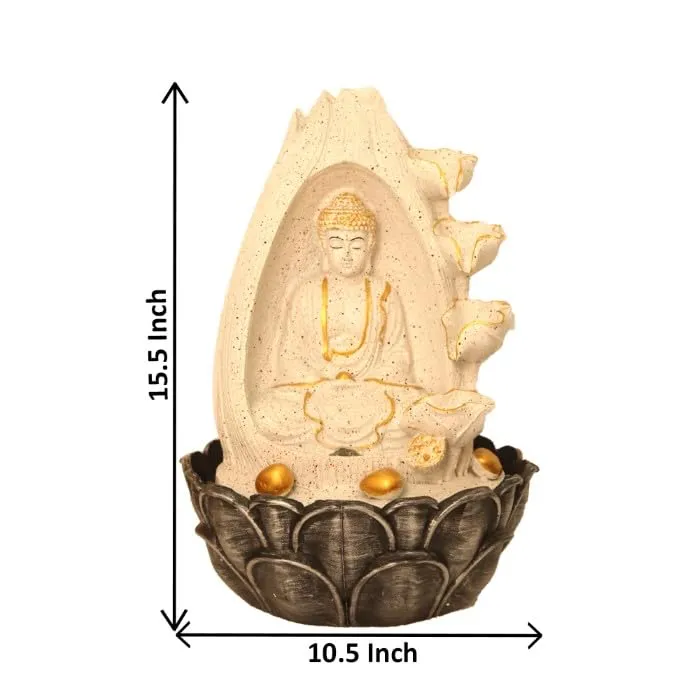 Art N Hub Lotus Buddha Indoor Waterfall for Home Decoration Housewarming Gift Items Best Interior Decoration Items for Home (27 x 27 x 39 CM | Dotted White Golden)