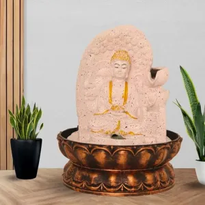 Art N Hub meditation buddha Indoor Outdoor Tabletop Water Fountain for Home Decor This Is Best Home Decor Items for Living Room | Housewarming Gift Items (20 x 20 x 26 CM | Dotted Pink Golden)