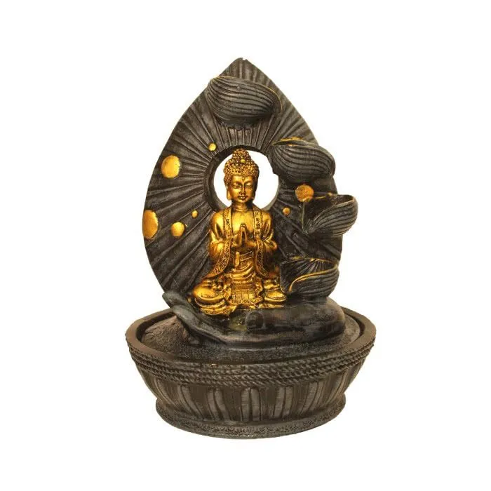 Art N Hub namaskar Buddha Home Decorative Water Fountain Best Home and Office Inauguration Gift Items | Built (23 x 23 x 34 CM | Grey Golden)