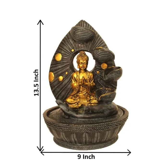 Art N Hub namaskar Buddha Home Decorative Water Fountain Best Home and Office Inauguration Gift Items | Built (23 x 23 x 34 CM | Grey Golden)