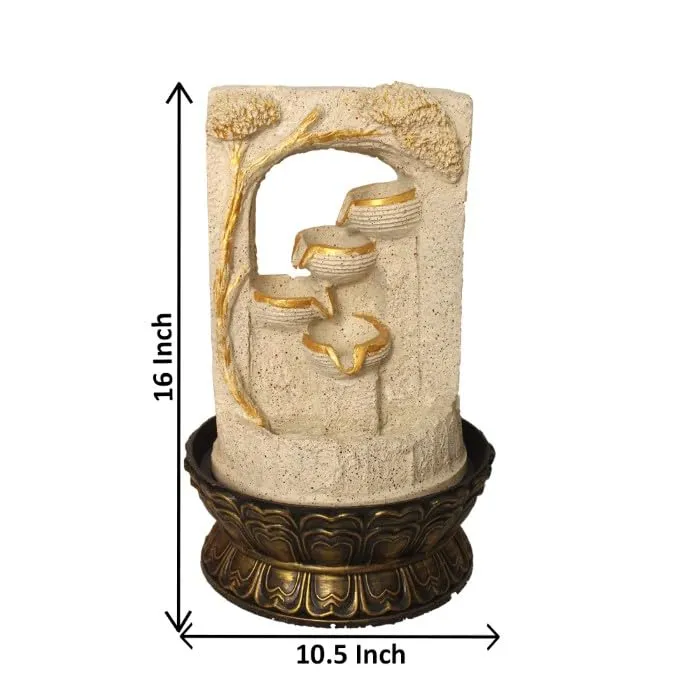 Art N Hub Nature Home Decorative Water Fountain Best Home and Office Inauguration Gift Items | Built (27 x 27 x 41 CM | Dotted Cream Golden)