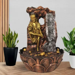 Art N Hub Saibaba Indoor Outdoor Tabletop Fountain for Home Decor Office Decor and Gifting Built Home Decorative Gift Items (27 x 27 x 39 CM | Golden Copper & Silver)