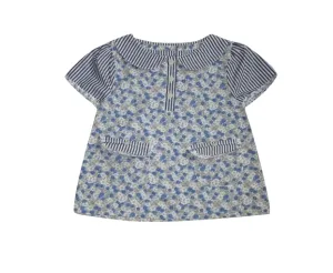 Baby Girls Blue Floral Stripes Dress