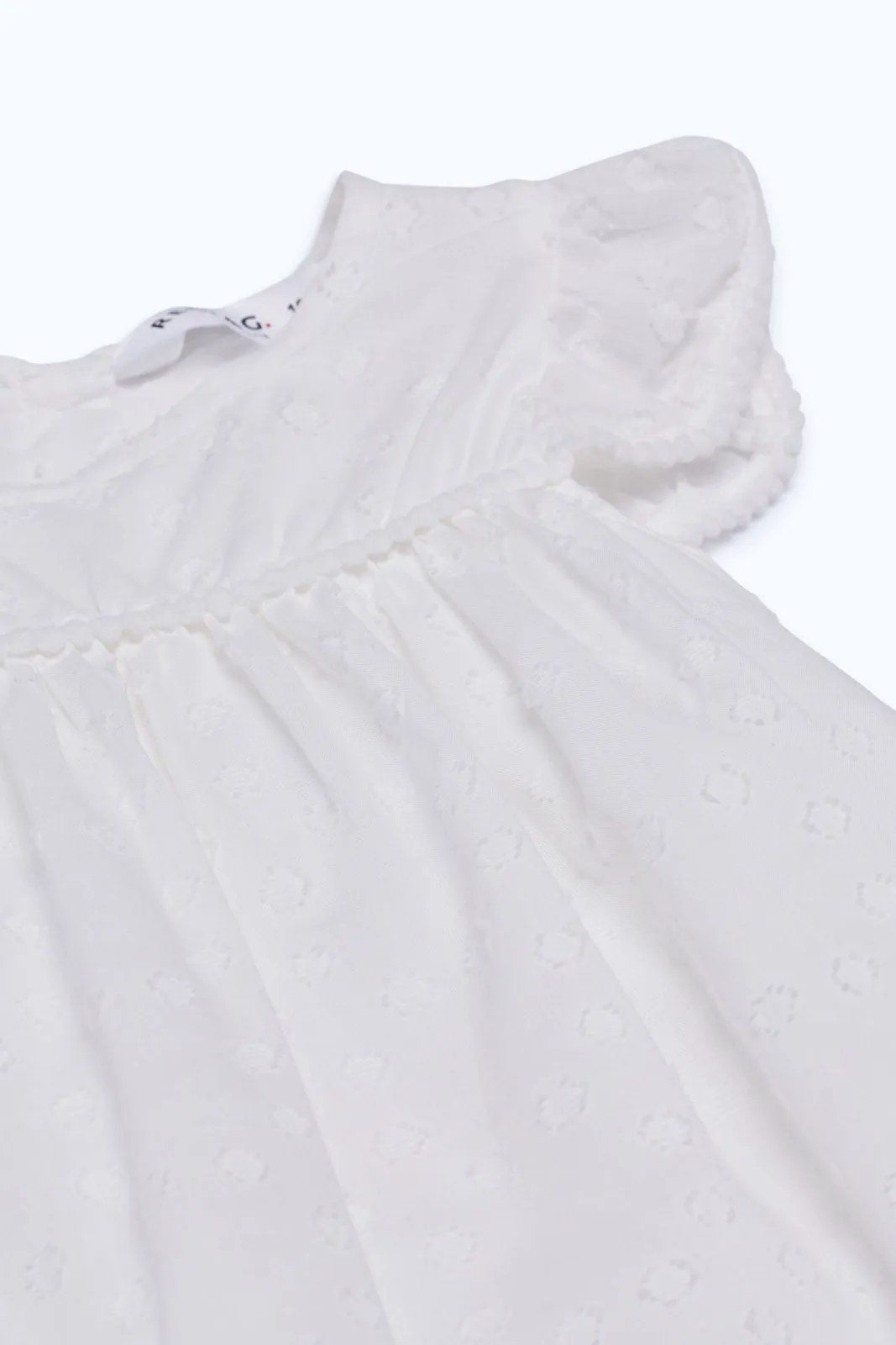 Baby Girls White Dobby Embroidered Dress