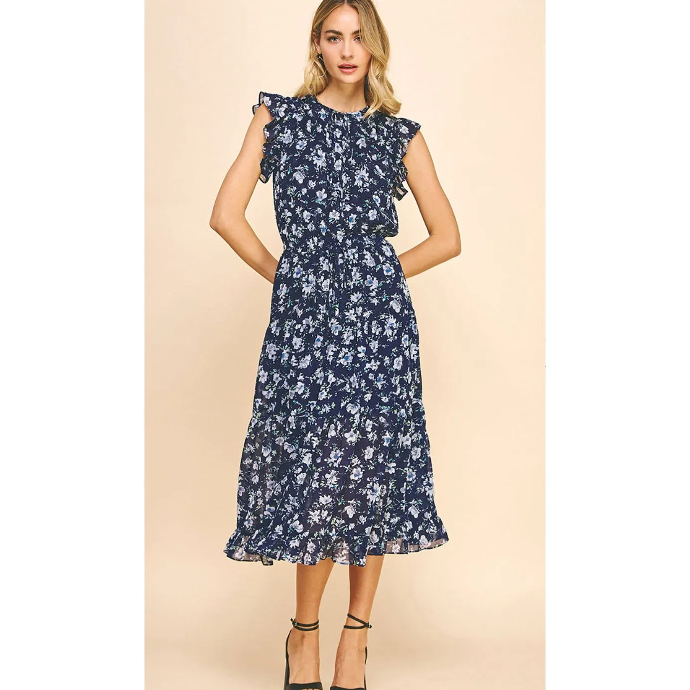 Basha Navy Floral Midi PINCH Dress