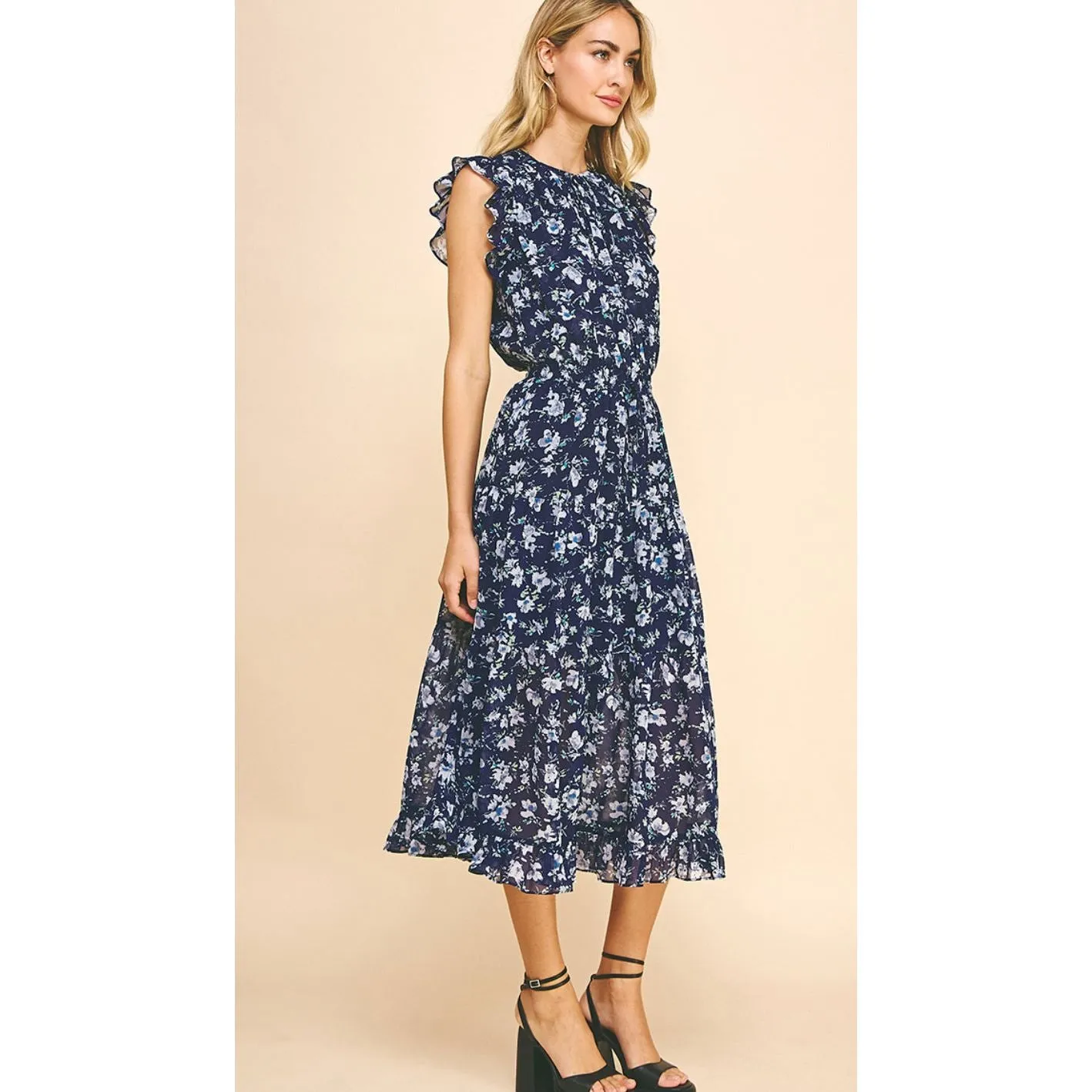 Basha Navy Floral Midi PINCH Dress