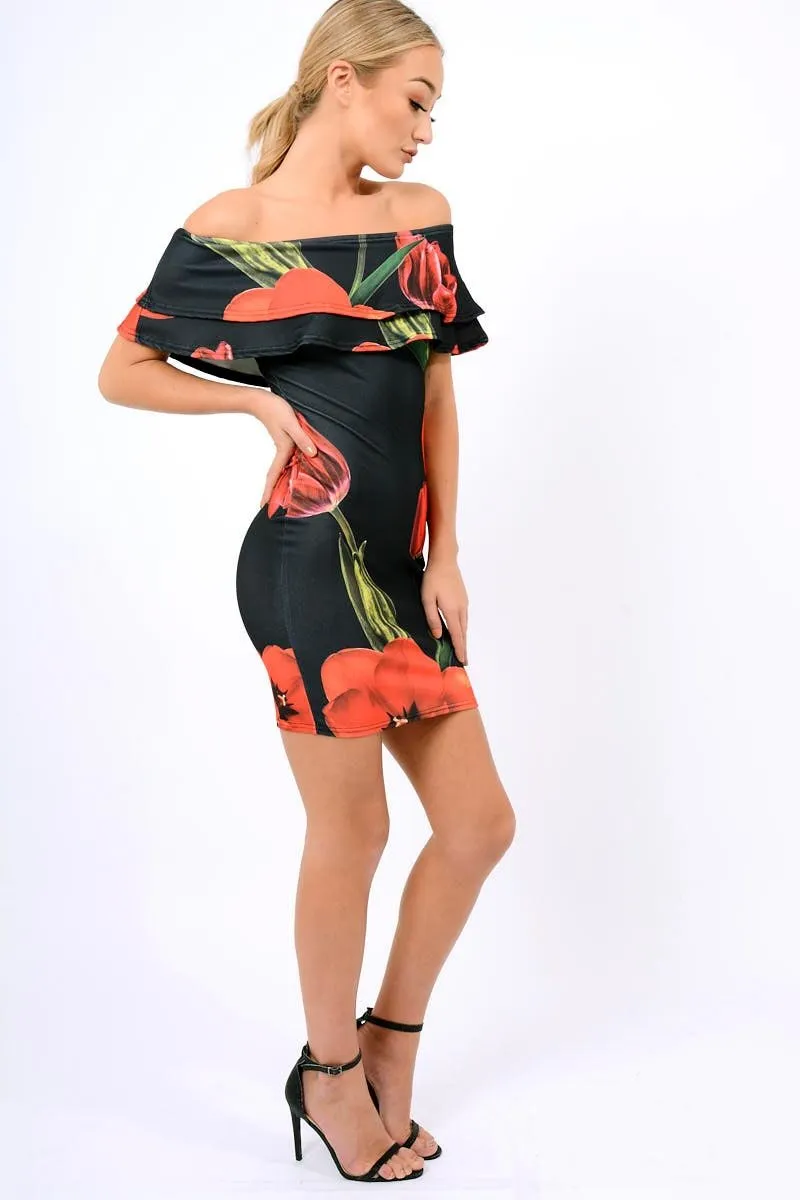 Black Tulip Bardot Bodycon Dress - Kelis