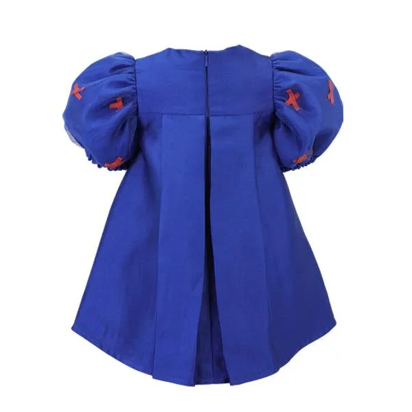 BLUE MIKADO DRESS WITH HAIR BOW FOR BABY GIRLS