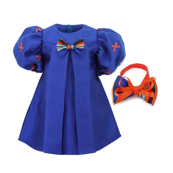 BLUE MIKADO DRESS WITH HAIR BOW FOR BABY GIRLS